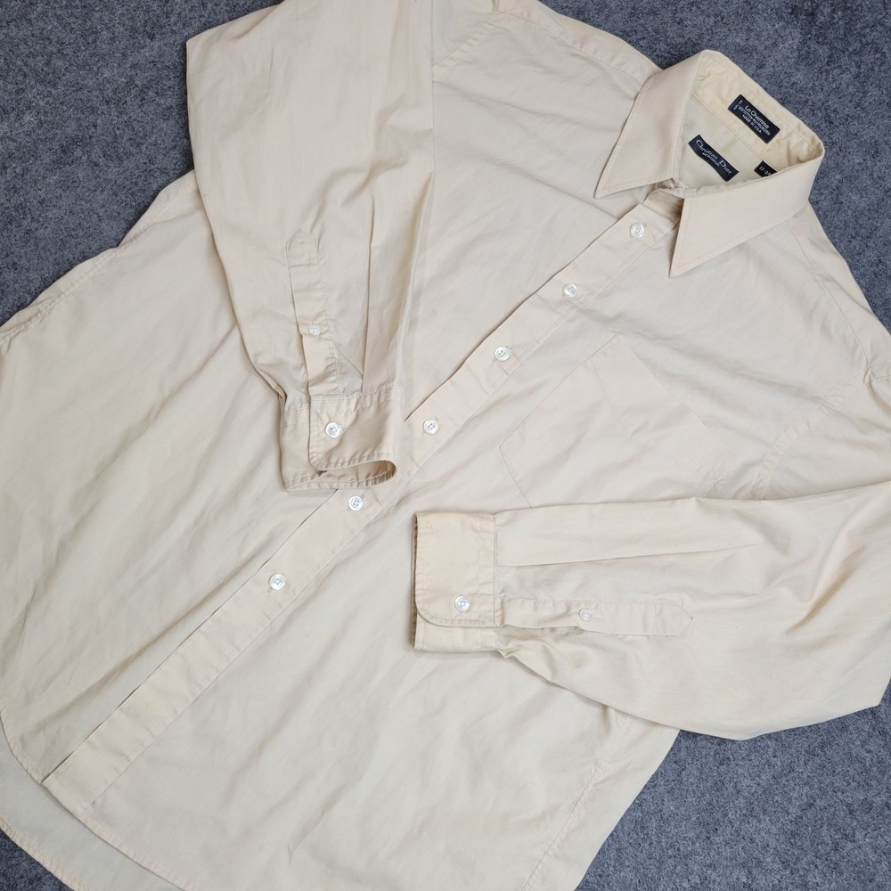 Christian Dior Monsieur Dress Shirt Mens 17 Yellow Long Sleeve Oxford Button Up